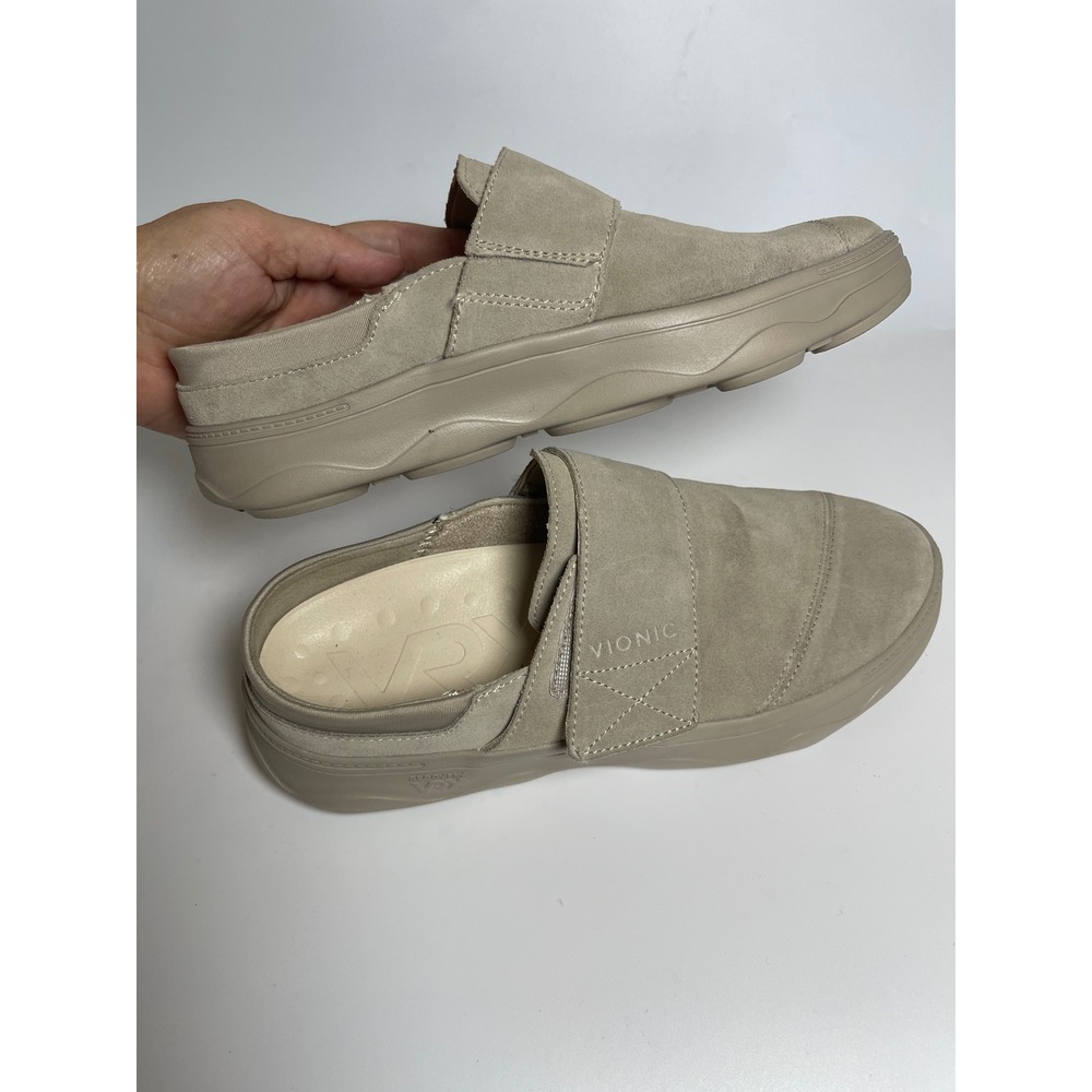 Vionic Recovery VRX Suede Mules Taupe Tan Adjustable Strap Orthotic Shoes 6.5 - Picture 4 of 8